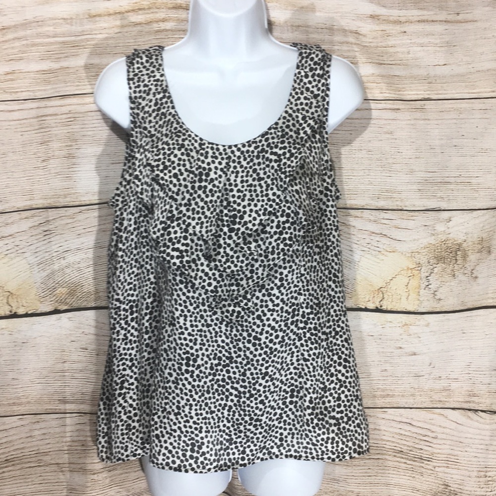 Cato medium ruffle front blouse black white dotted